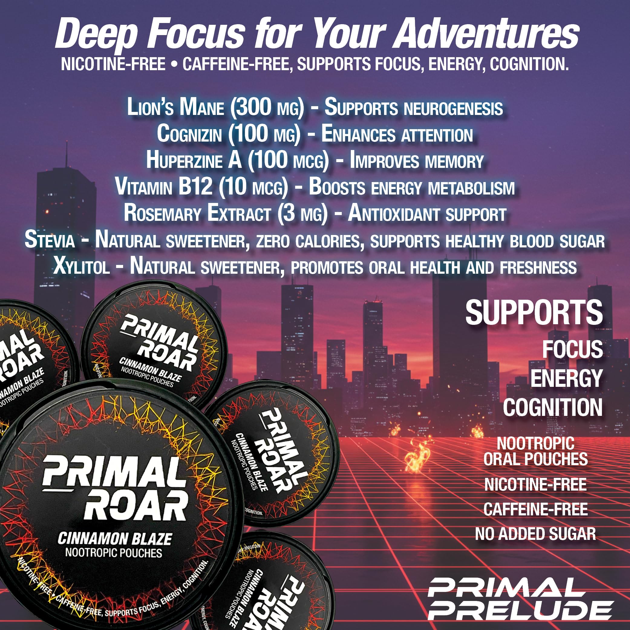 Primal Prelude Primal Roar pouch used discreetly at gym or desk for steady cognitive support.
