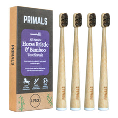 Front view of PRIMALS Horse Bristle & Bamboo Toothbrush 4-pack