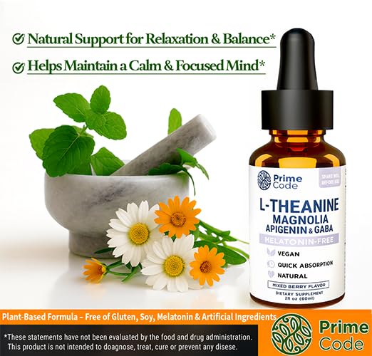 2 oz bottle of Prime Code L-Theanine Liquid