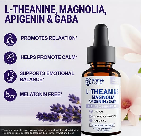 Vegan, GMO-free, gluten-free labeling for Prime Code L-Theanine Liquid