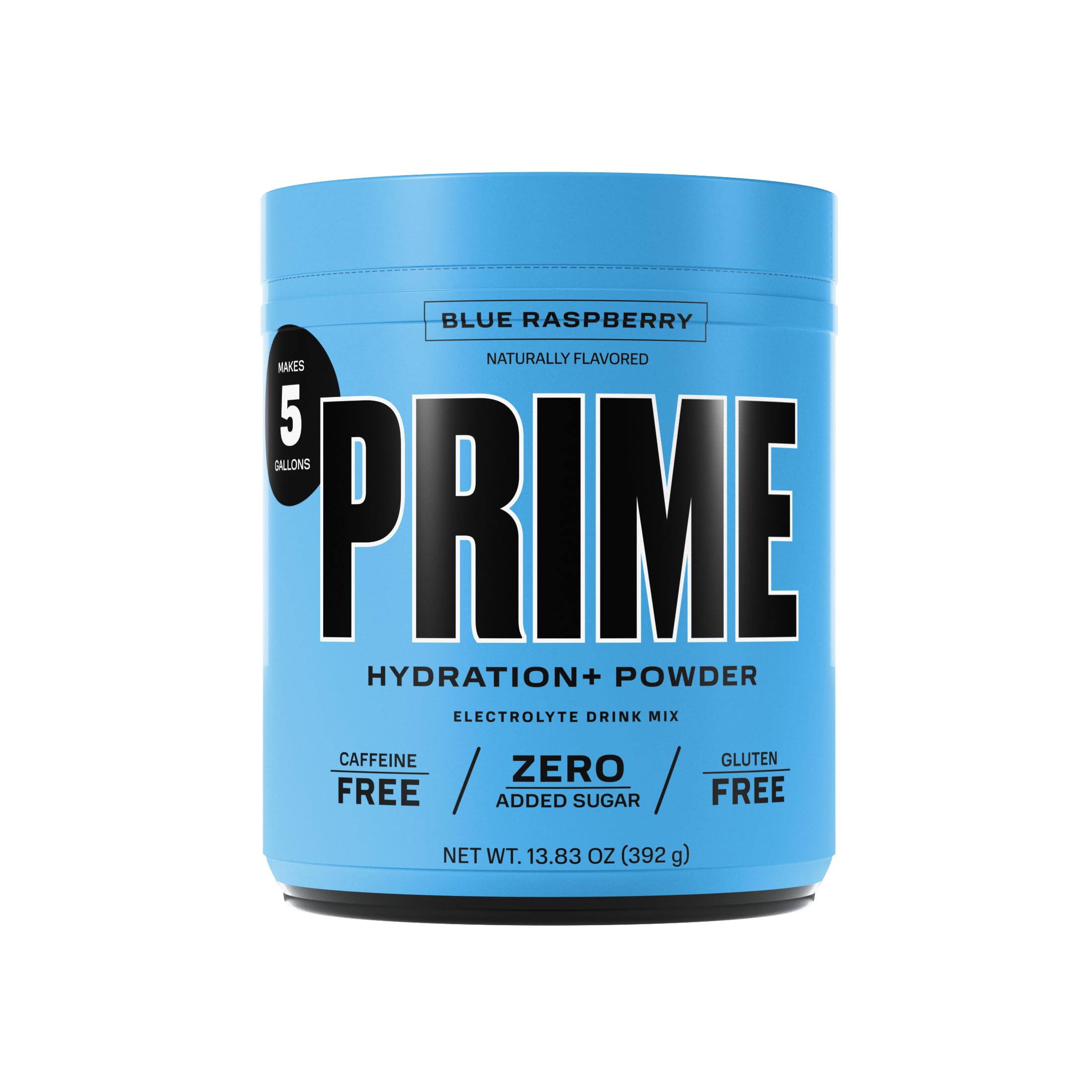 PRIME Hydration+ Blue Raspberry powder tub