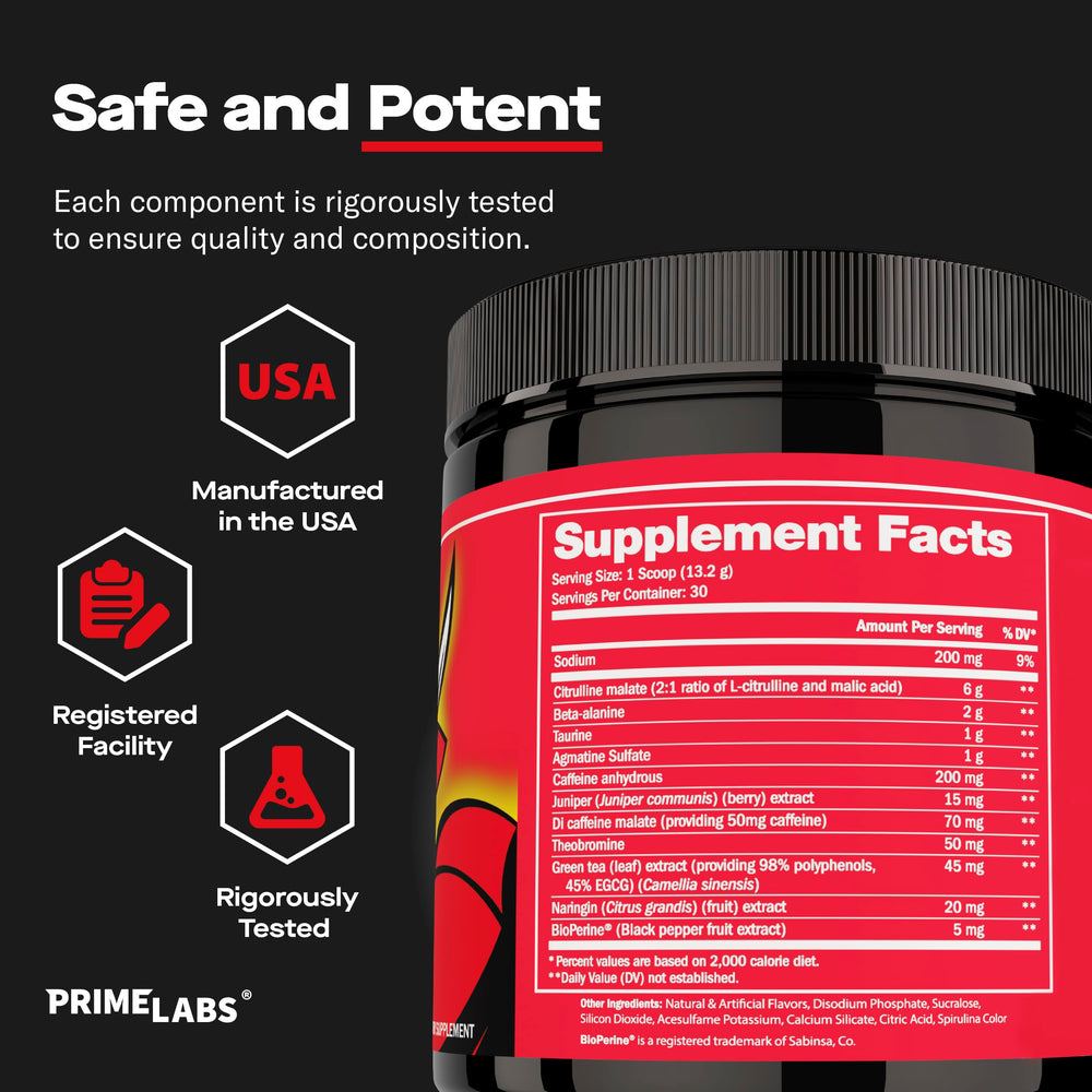 Prime Labs pre workout agmatine sulfate icon suggests enhanced pumps and recovery