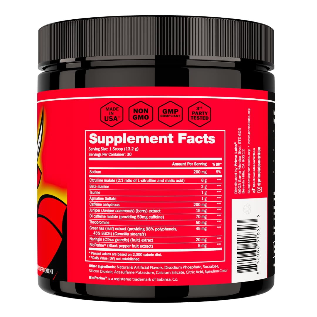 Prime Labs pre workout blue lemonade shaker filled with shake ready for training