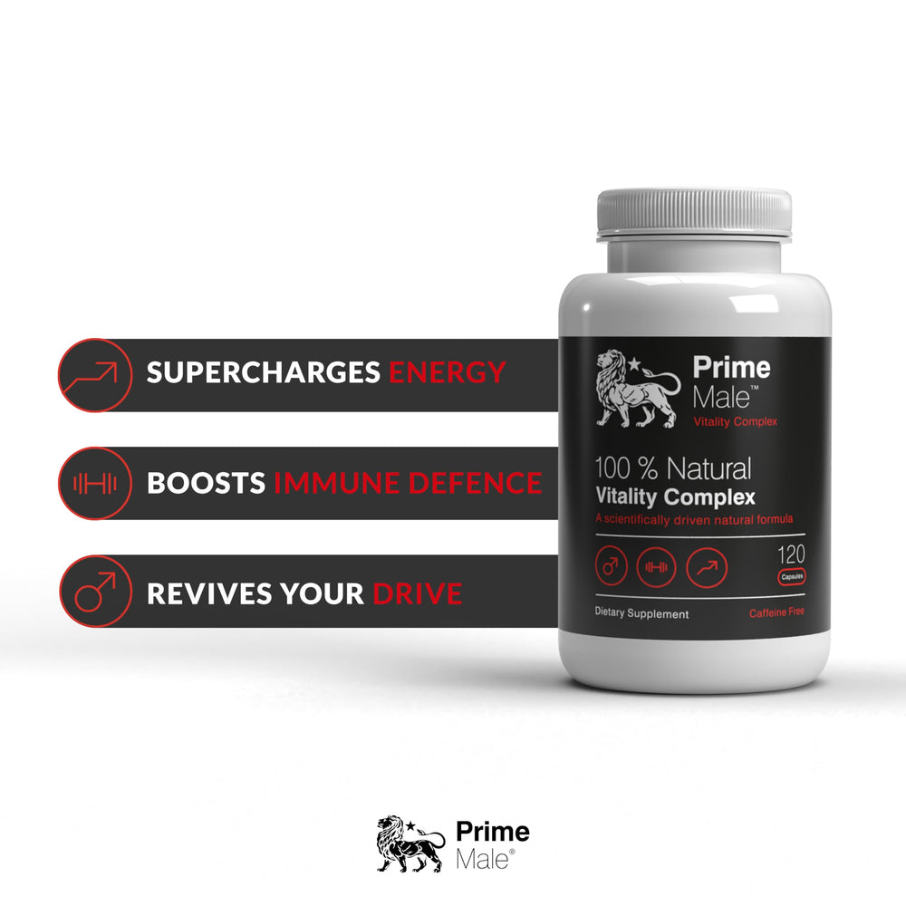 Prime Male Vitality in supplement bowl evokes daily wellness routine