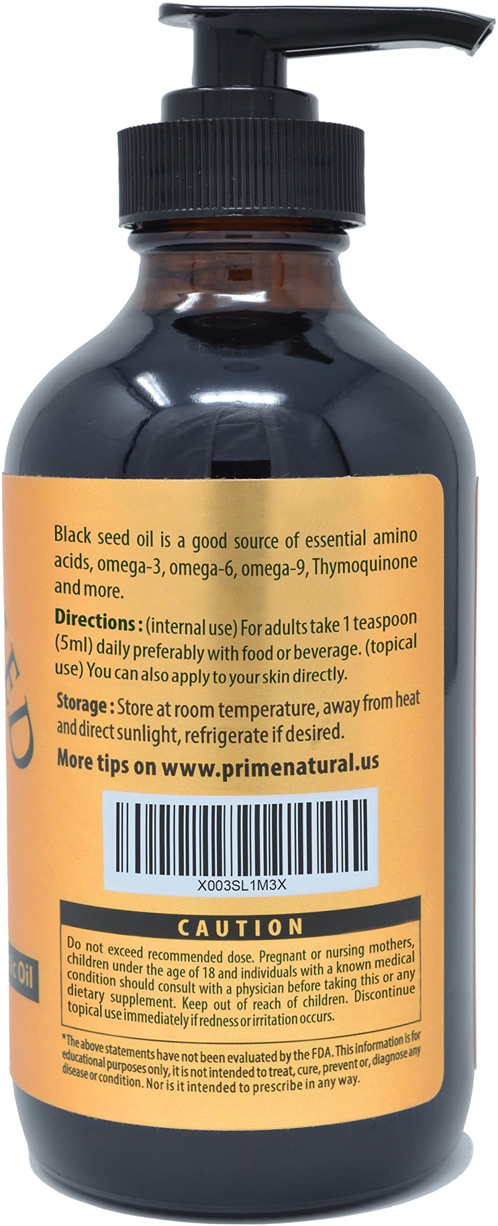 Side/bottle view showcasing packaging for PRIME NATURAL Black Seed Oil
