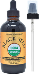 Front view of Prime Natural Organic Black Seed Oil 4oz bottle