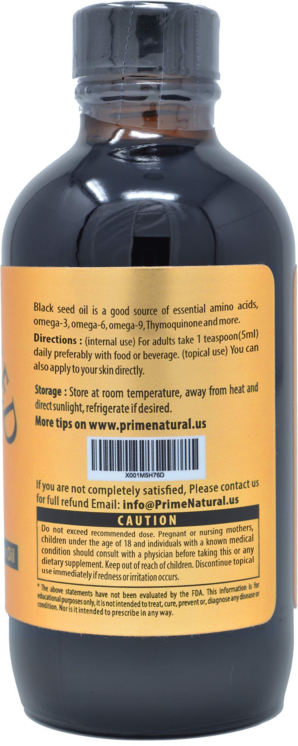 Label close-up of organic black seed oil 4oz