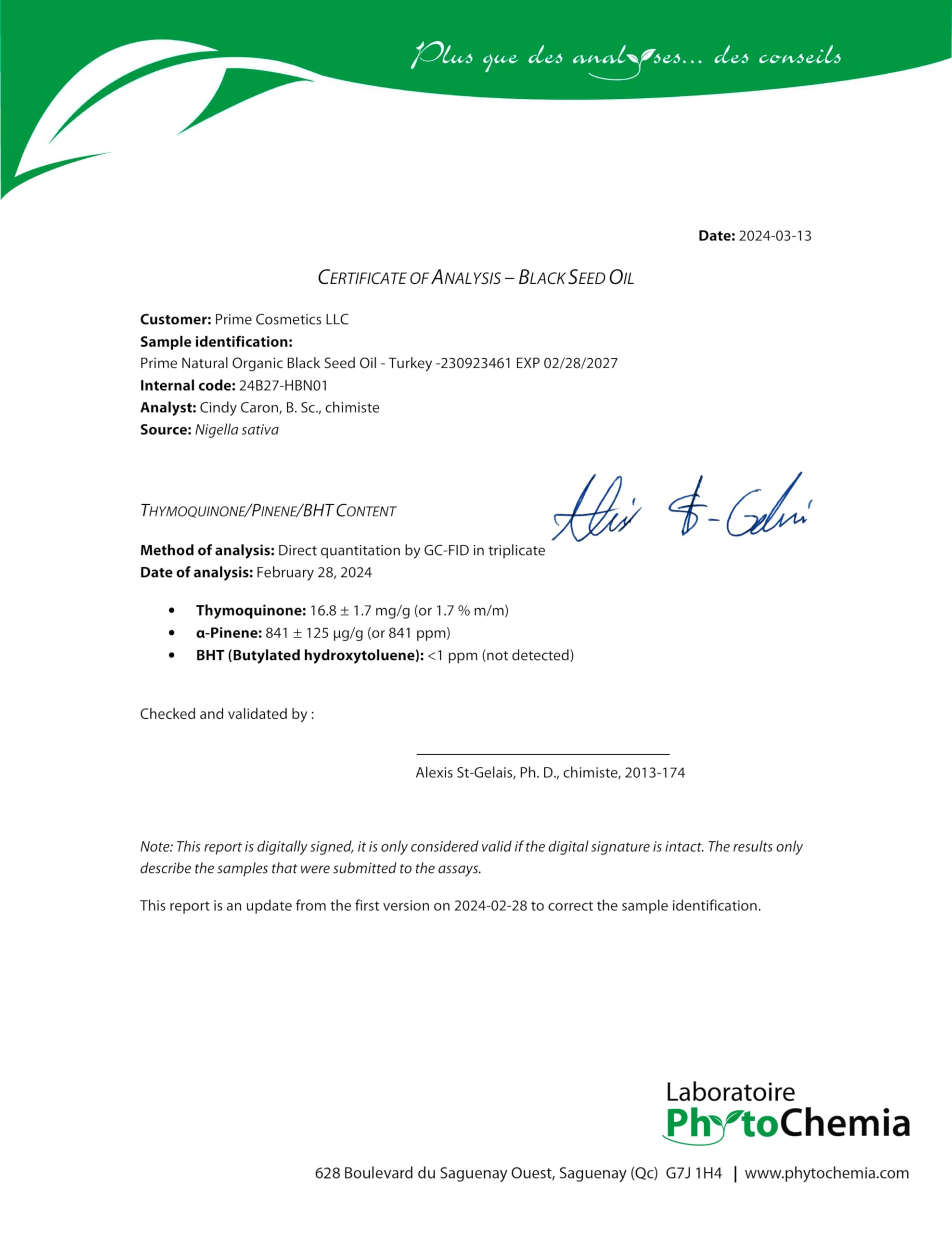 Thymoquinone content badge on the bottle indicating 1.7%