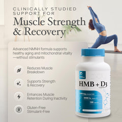 Close up of patented HMB + D3 formula on packaging