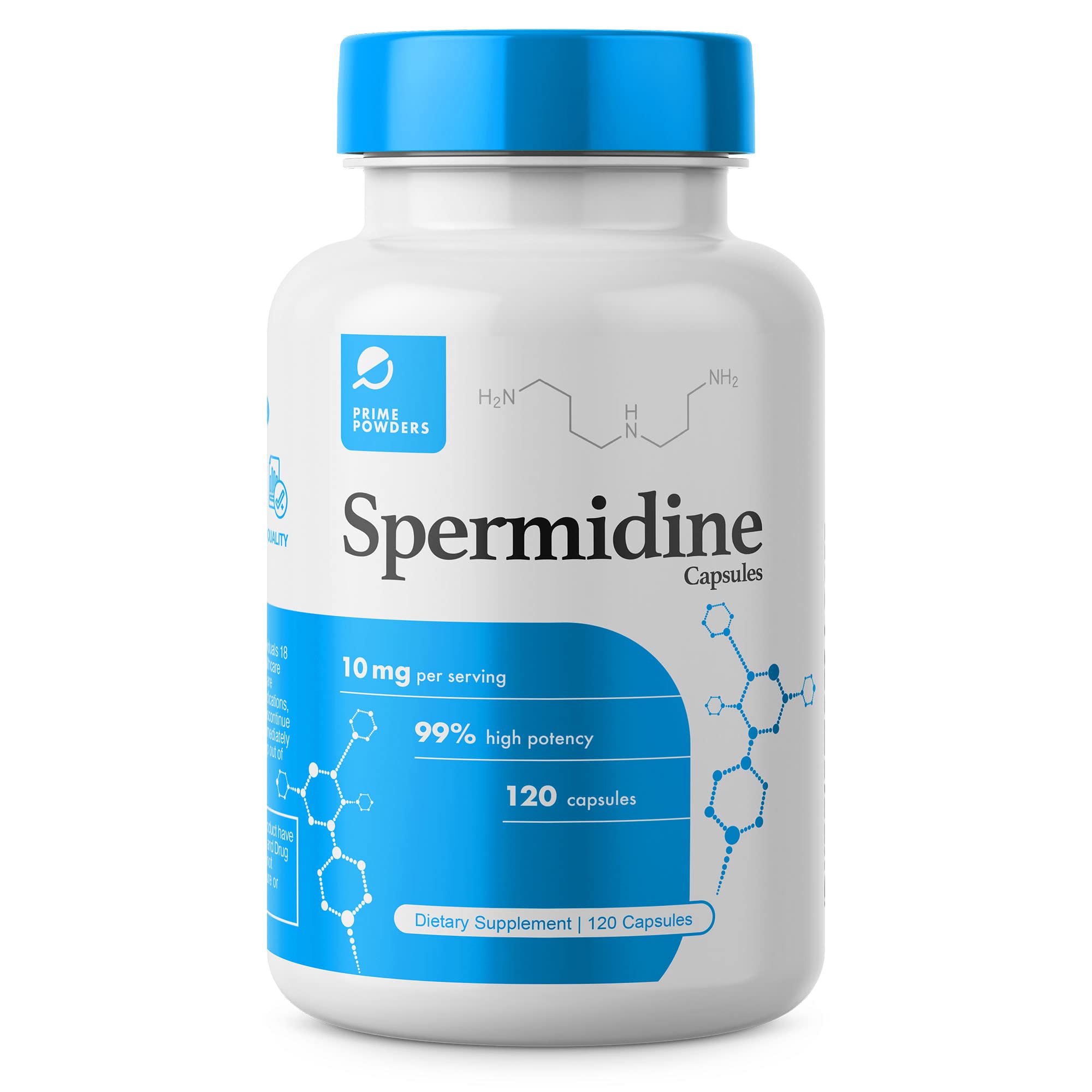 Prime Powders Spermidine Capsules bottle - gluten free, 99% purity, 10 mg per serving