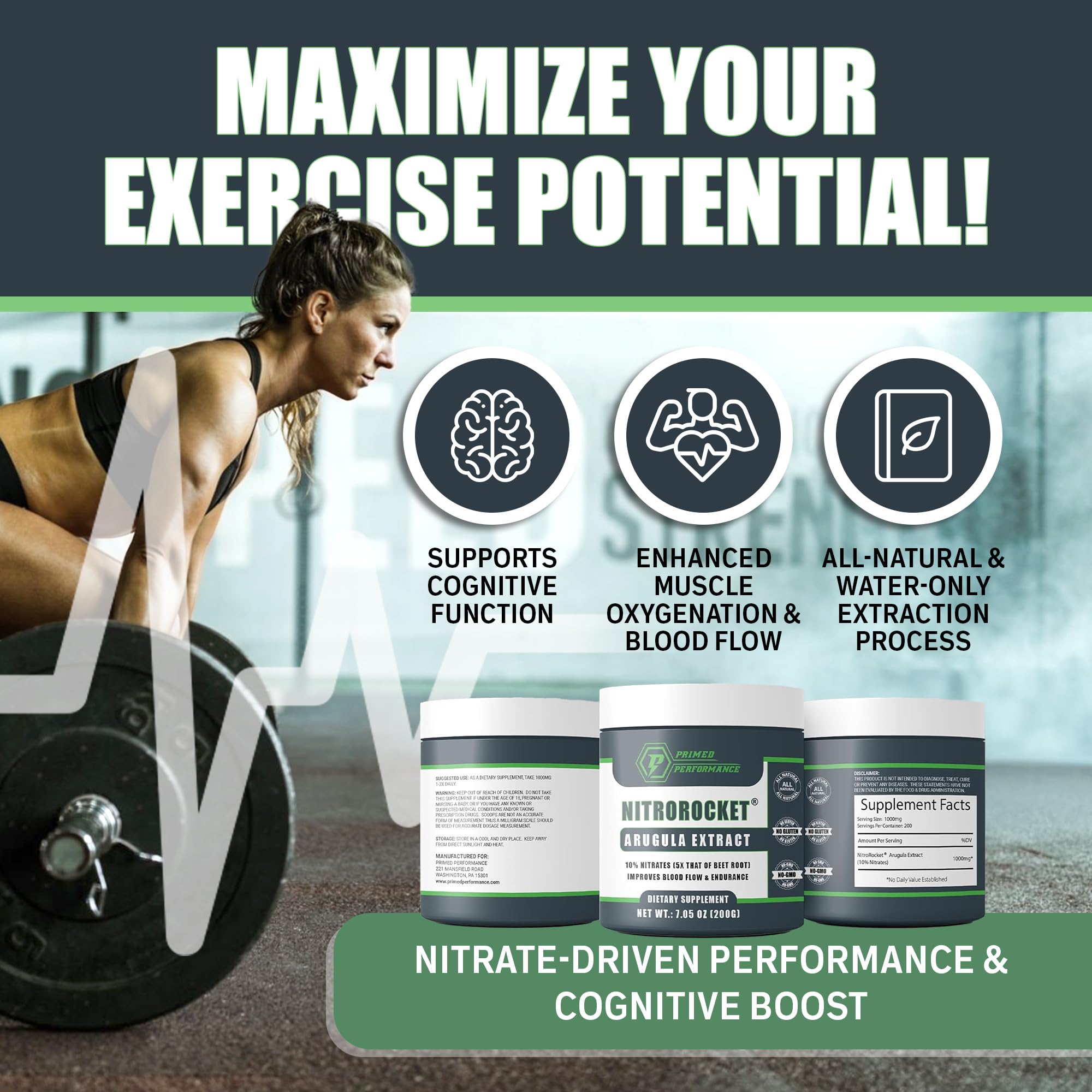 Primed Performance NitroRocket powder dissolving in water for easy daily use.