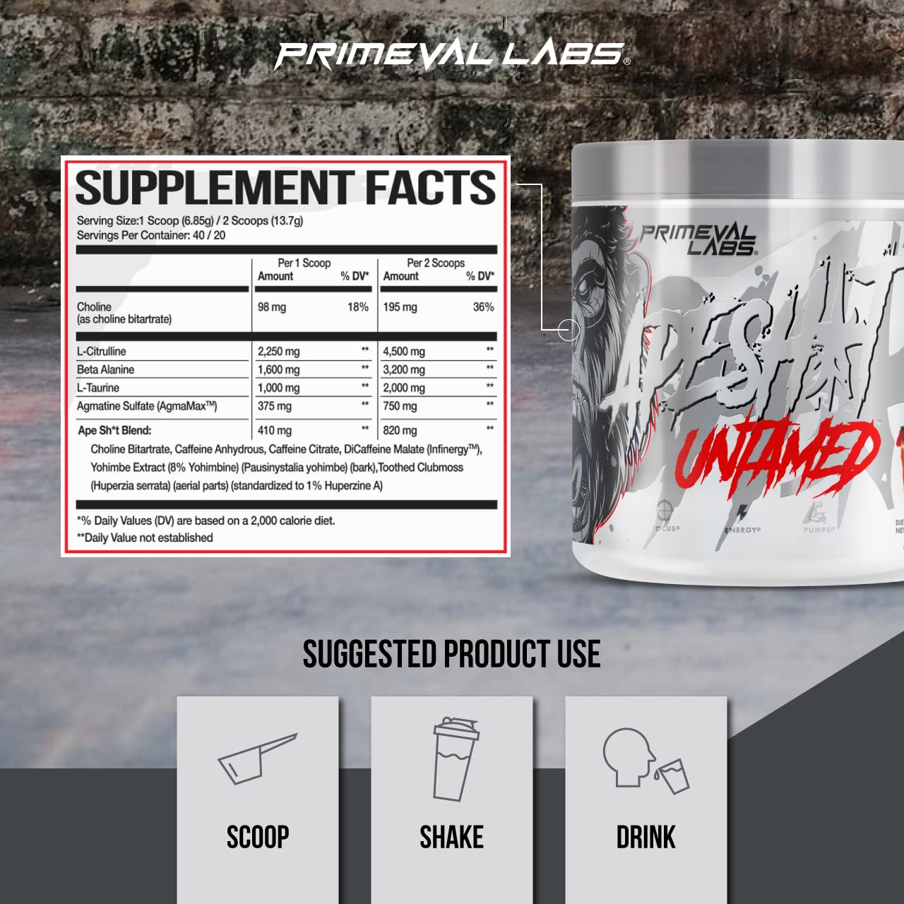 Primeval Labs Ape Untamed strawberry lemonade glass illustrates refreshing flavor during workout hydration and focus.
