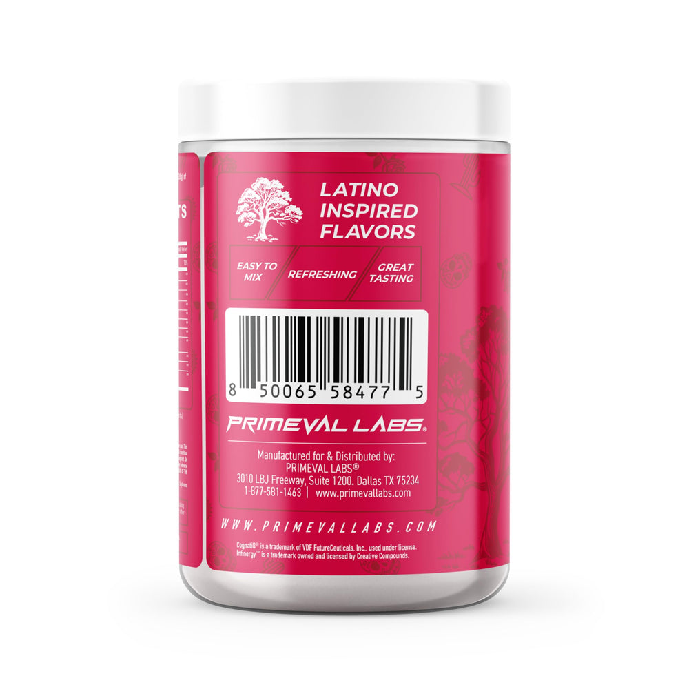 Primeval Labs PRE High-Stim powder in glass showing smooth mix