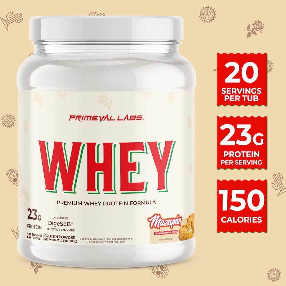 Primeval Labs Pure Whey bottle highlights bioactive fractions aiding recovery.