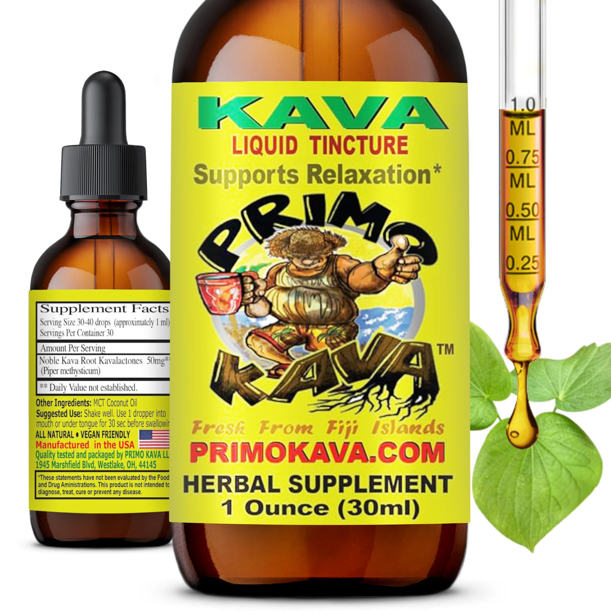 PRIMO KAVA Drops bottle with label