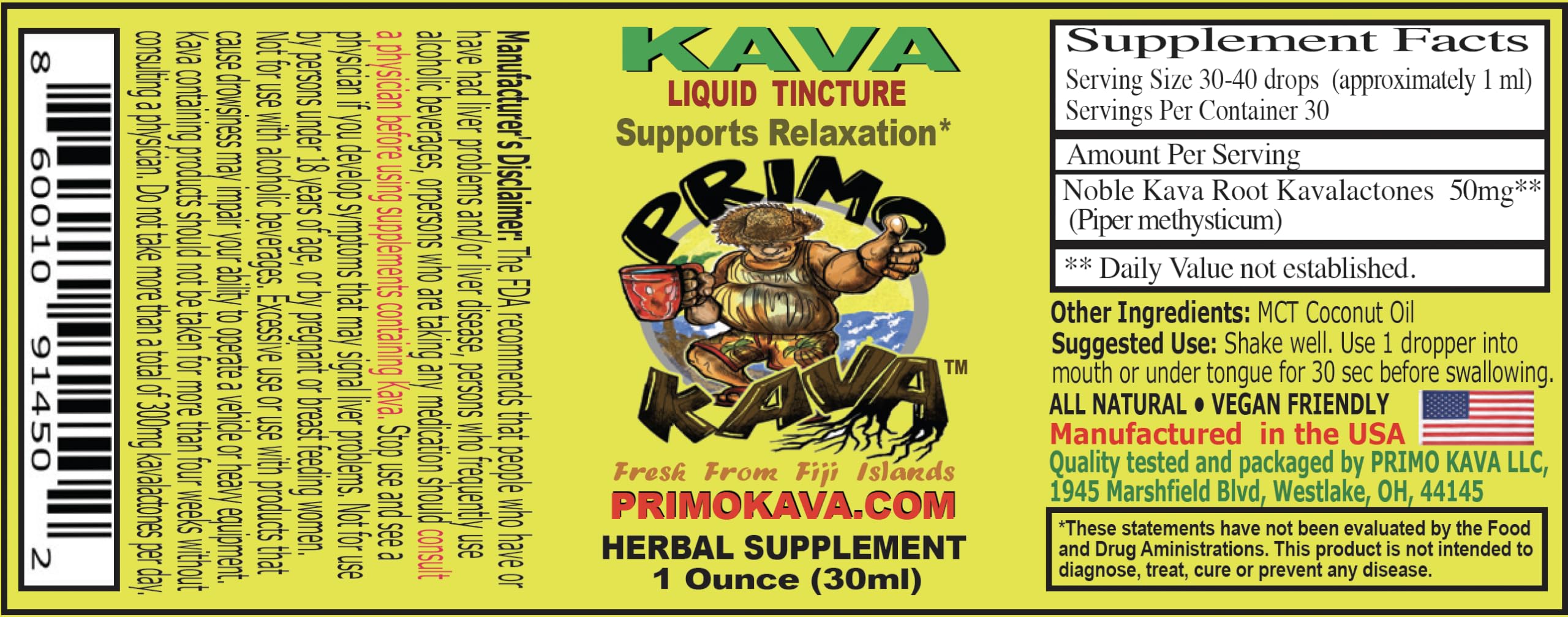 Kava extract and MCT coconut oil ingredients