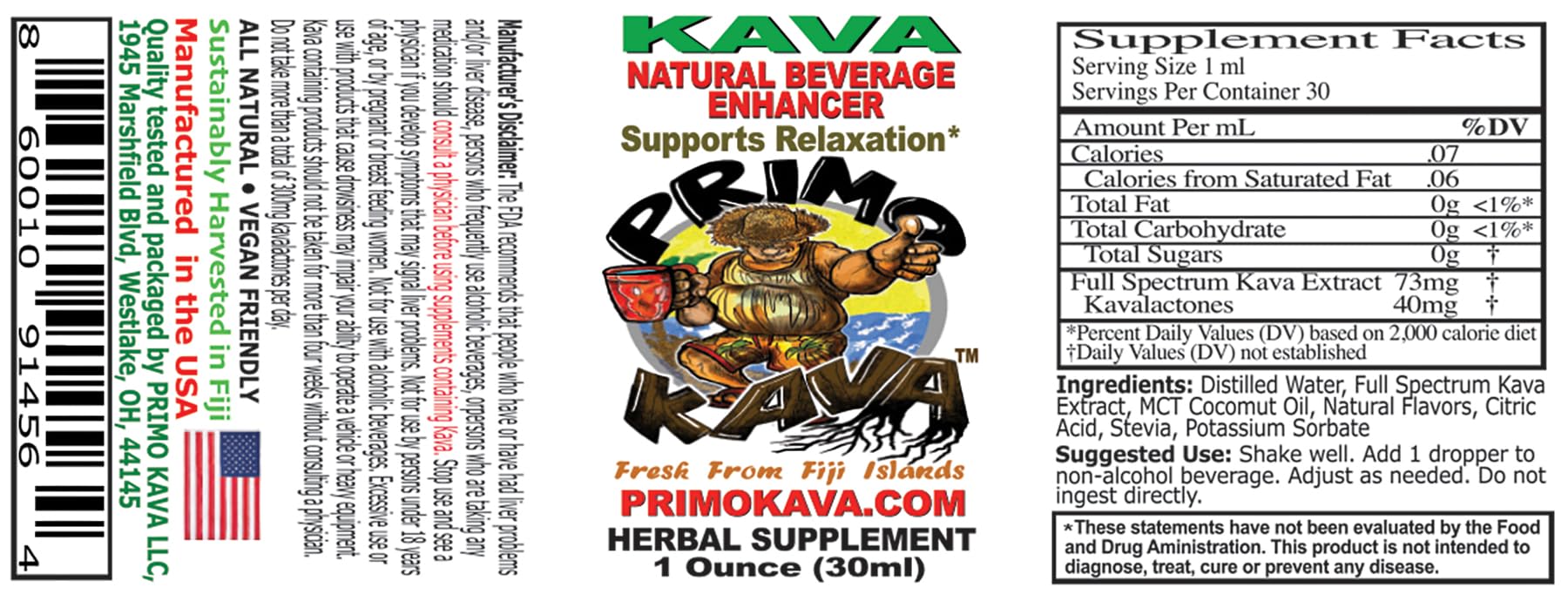 Ingredients and kava root extract