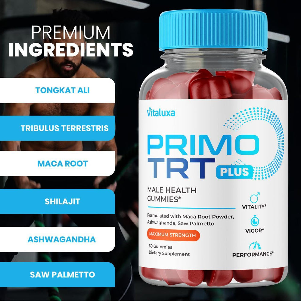 3-pack Primo TRT Gummies back view showing packaging and nutrition panel