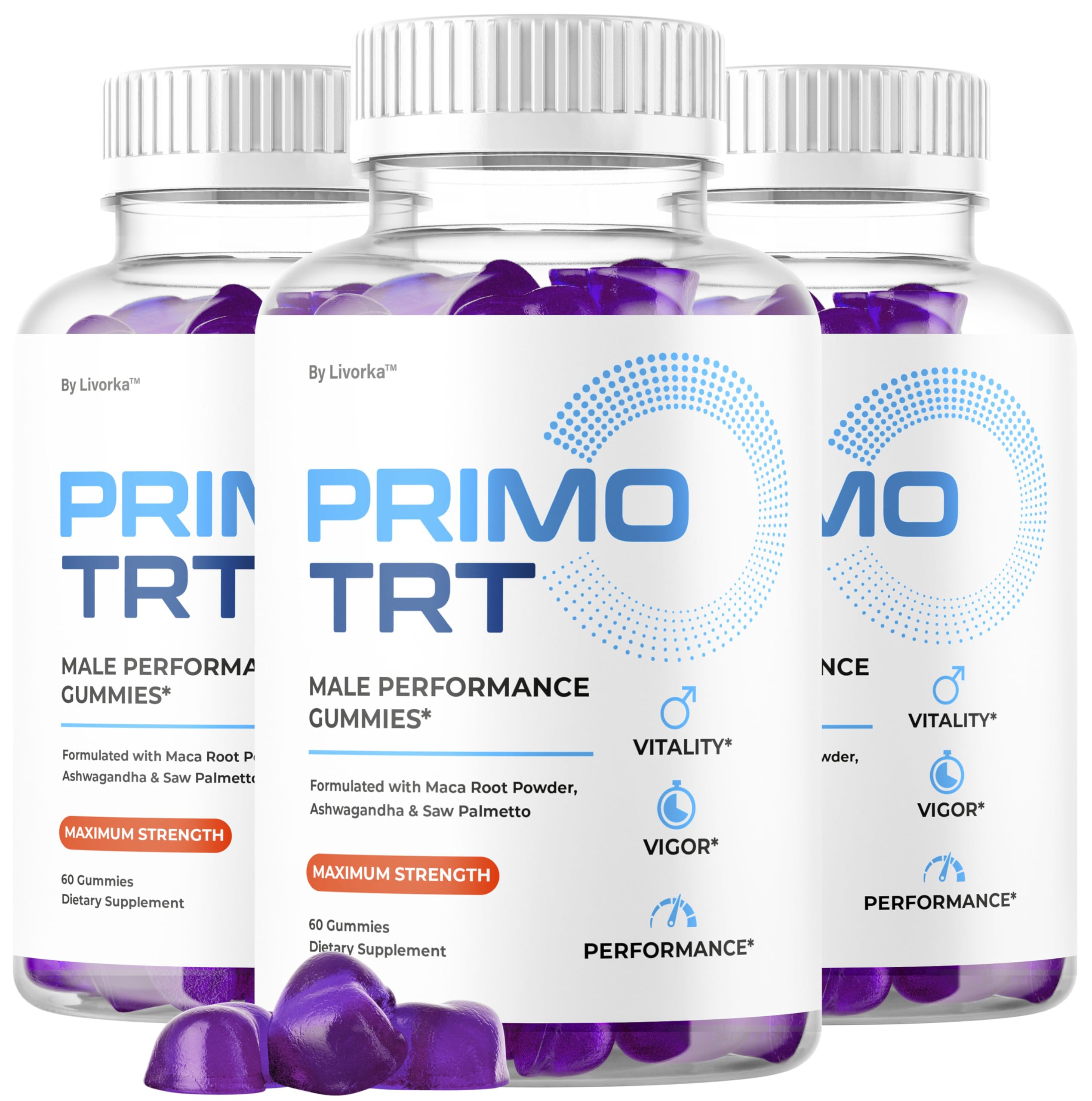 3-pack Primo TRT Gummies hero image with bottle