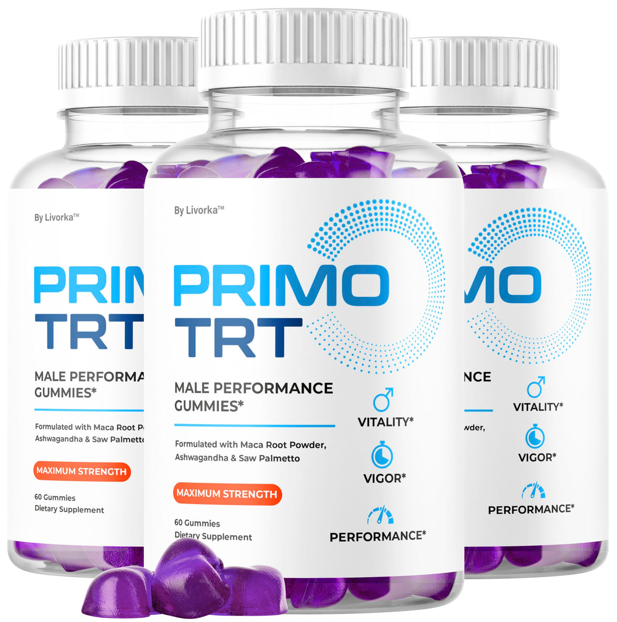 3-pack Primo TRT Gummies hero image with bottle