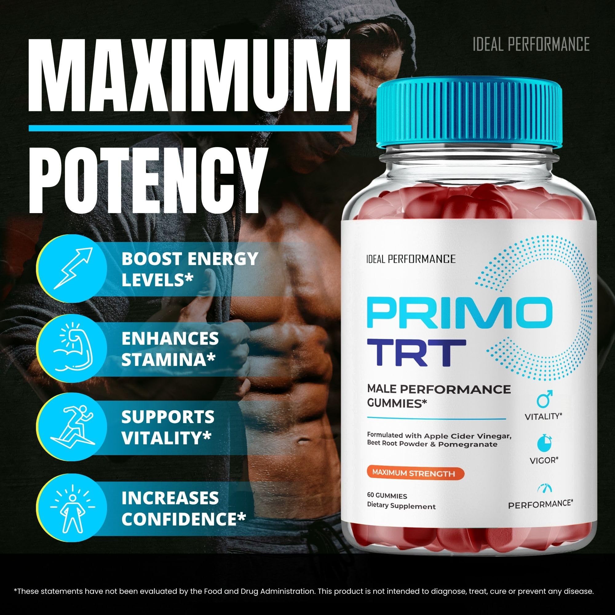 Nutrition facts panel for Primo TRT Gummies