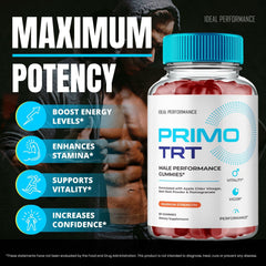 Nutrition facts panel for Primo TRT Gummies