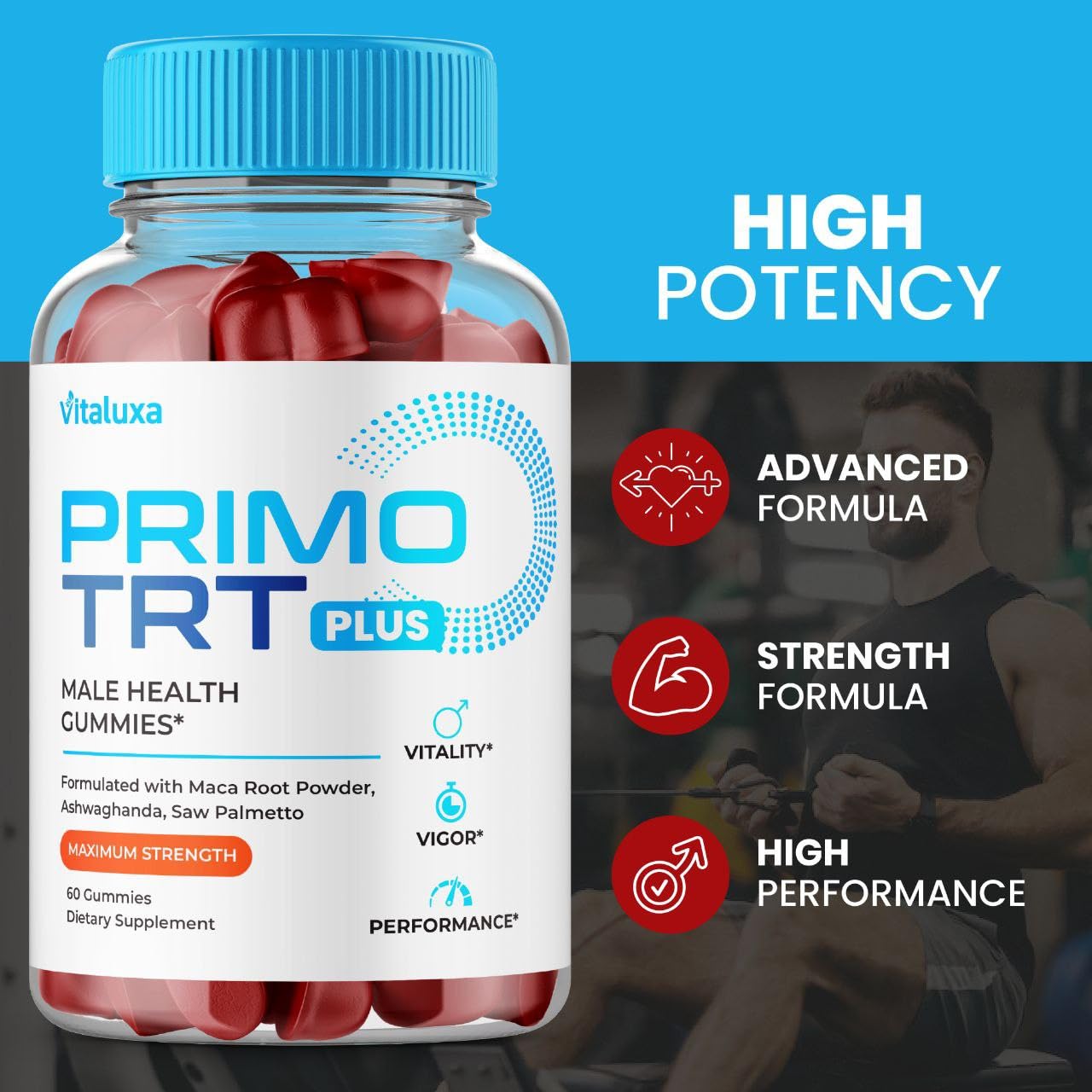 Close-up of Primo TRT Advanced Strength Formula label