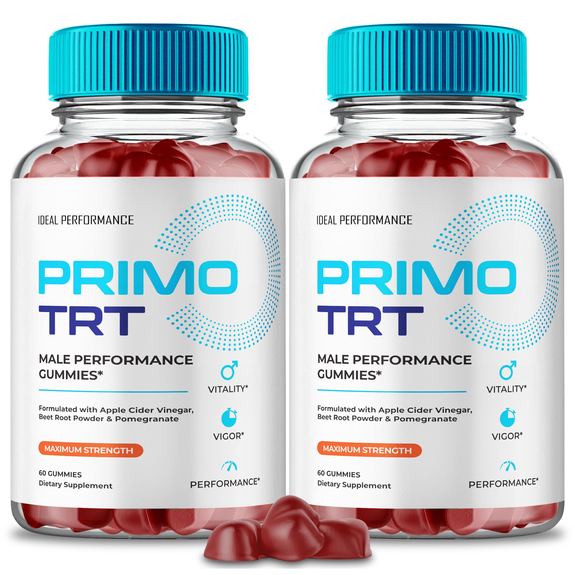 Bottle of Primo TRT Gummies on a white background