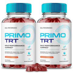 Bottle of Primo TRT Gummies on a white background
