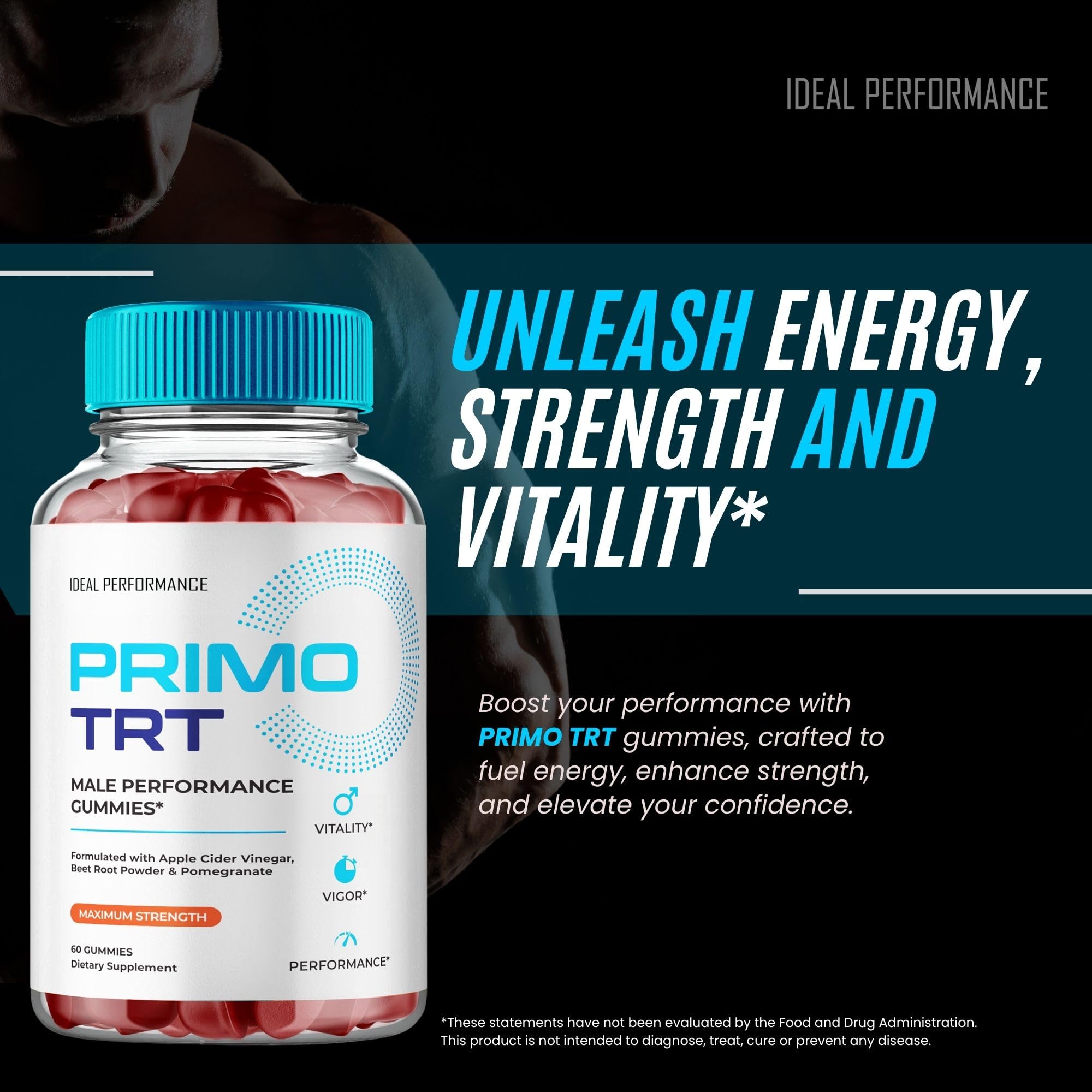 Close-up of Primo TRT Gummies label