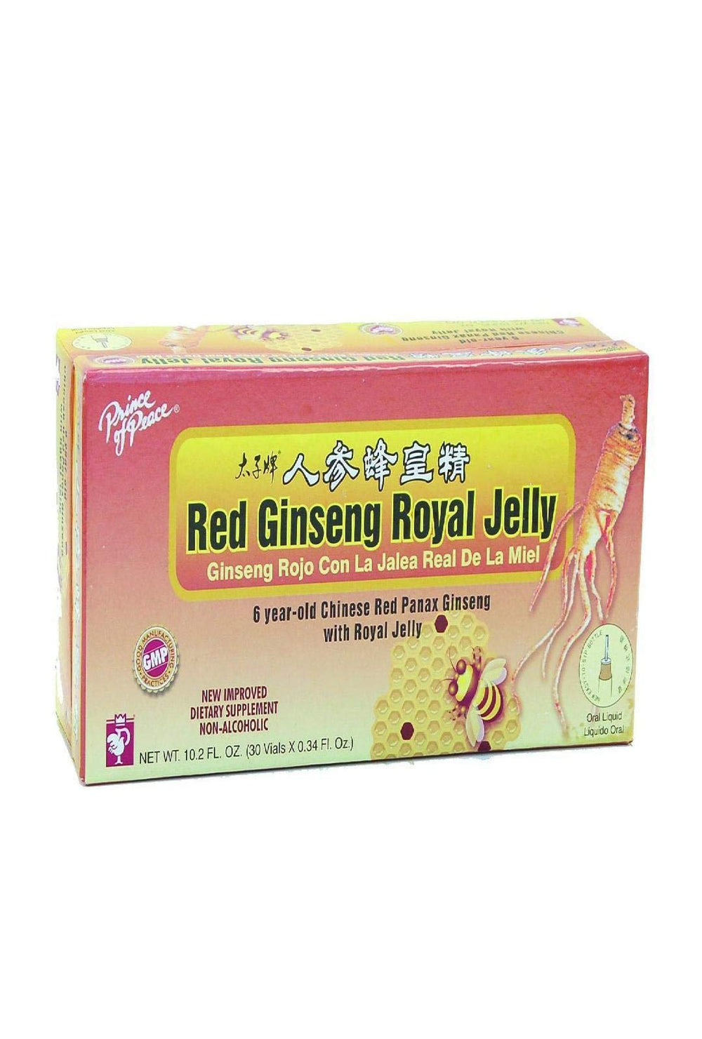 Box and bottle of Prince of Peace Red Ginseng Royal Jelly dietary supplement