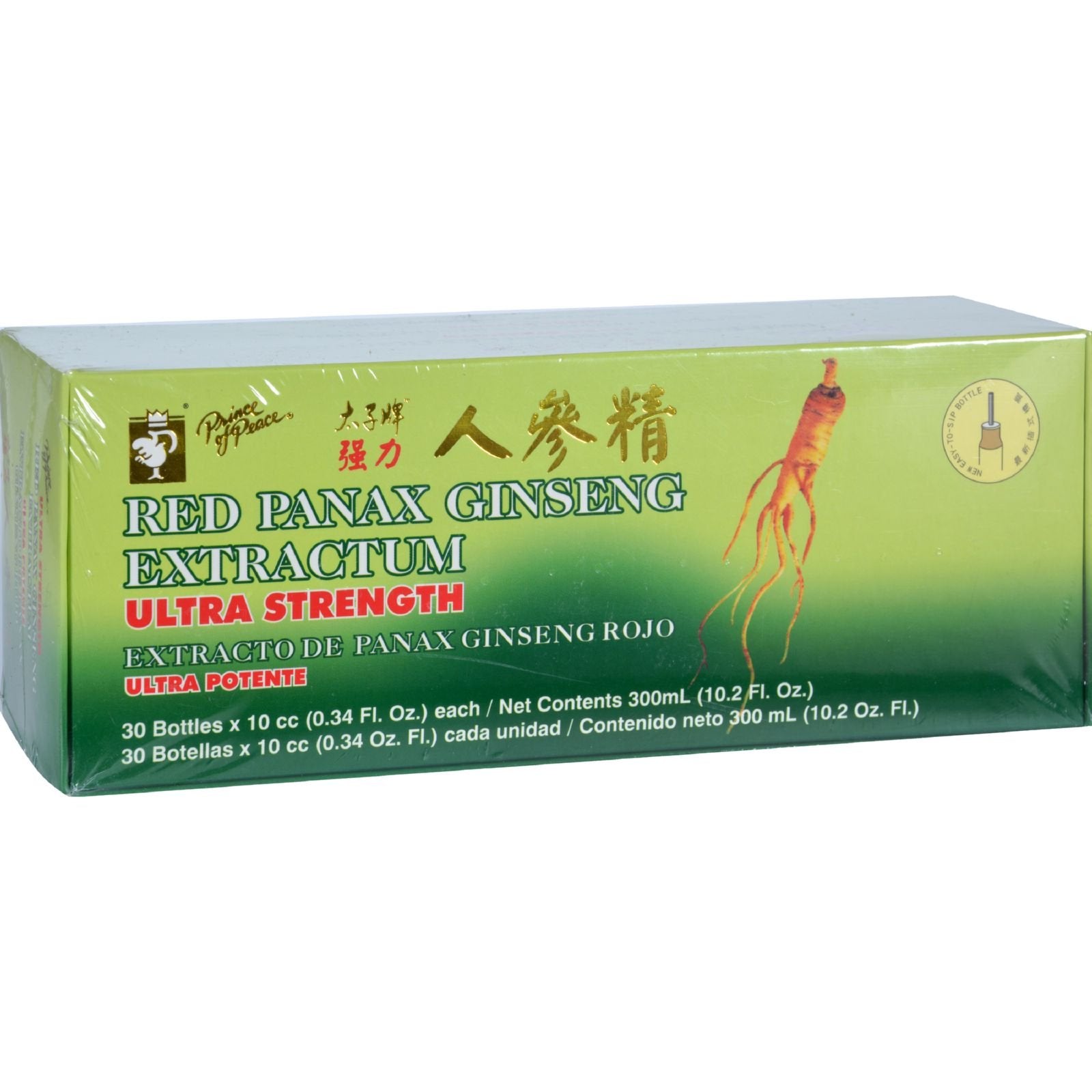 Front packaging of Prince of Peace Red Panax Ginseng Extractum Ultra Strength in a 30-vial box