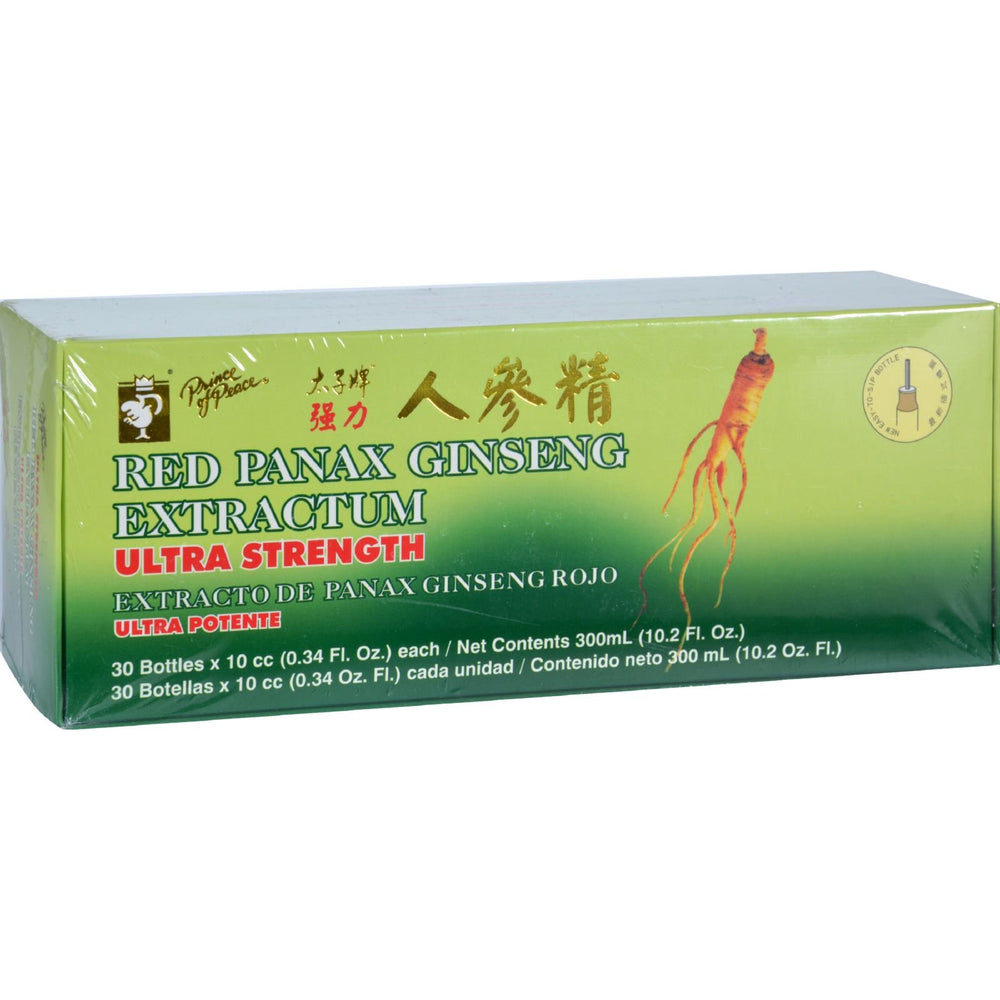 Front packaging of Prince of Peace Red Panax Ginseng Extractum Ultra Strength in a 30-vial box