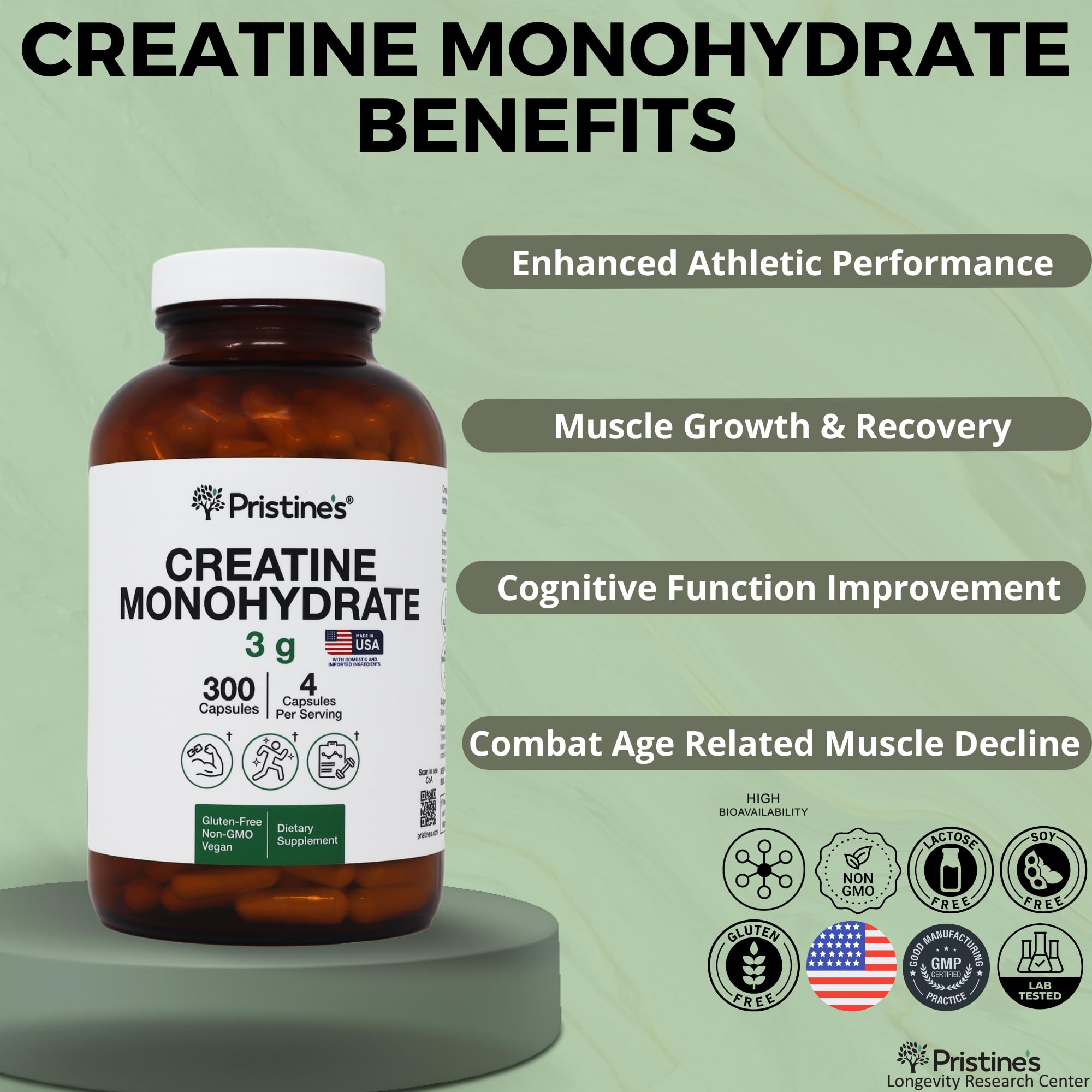 PRISTINE Creatine Monohydrate Capsules packaging