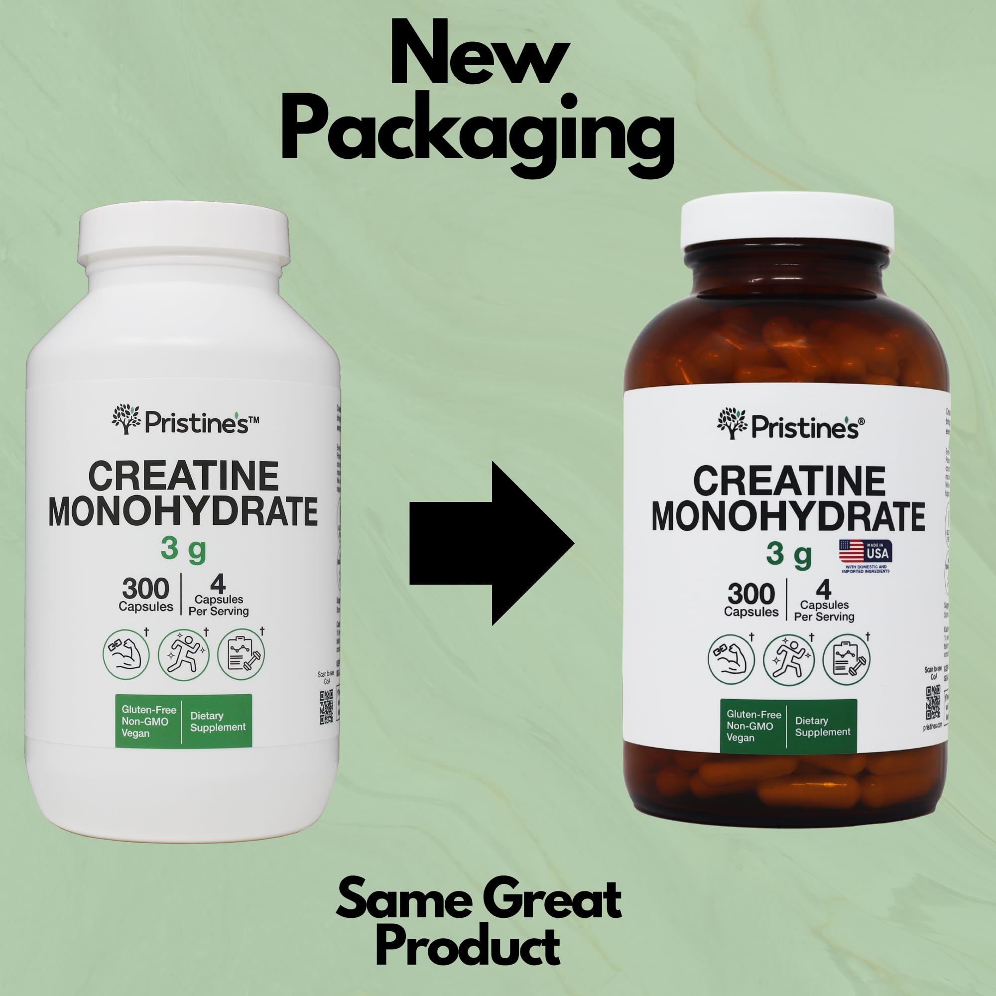 Made in Southern California tag on PRISTINE Creatine Monohydrate packaging