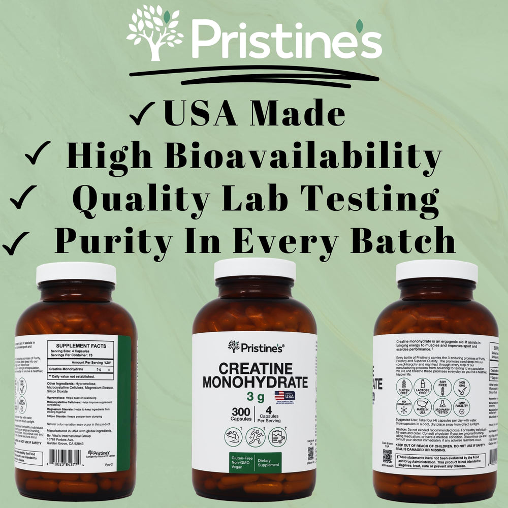 NSF Certified badge on PRISTINE Creatine Monohydrate label