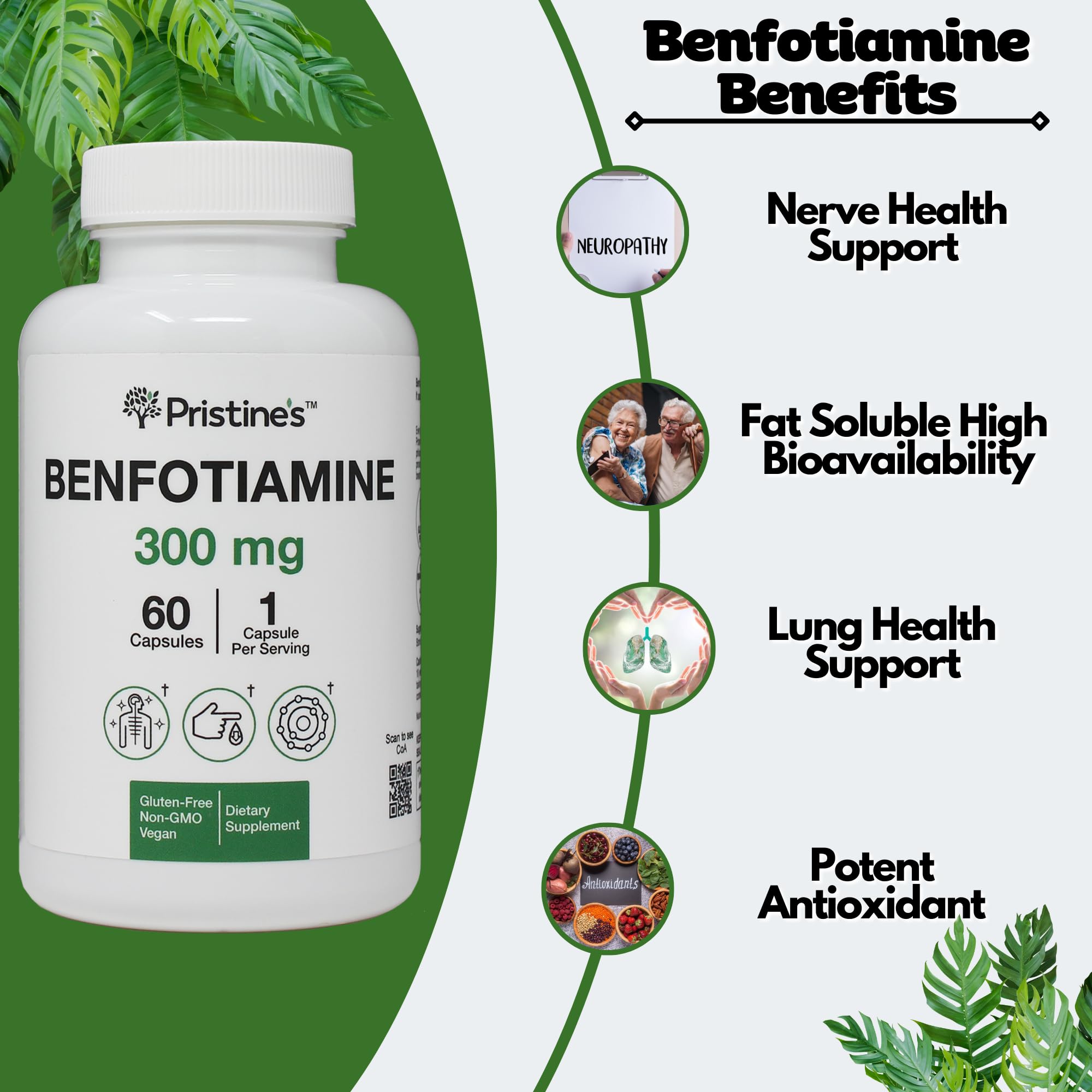 Benfotiamine 300mg capsules displayed next to bottle