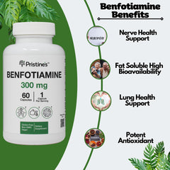Benfotiamine 300mg capsules displayed next to bottle