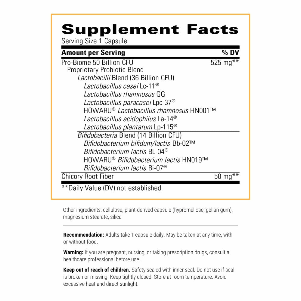 Pro-Biome probiotic blend displaying 10 strains