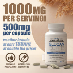 Glucan Elite capsule close-up - 500 mg Beta Glucan per capsule