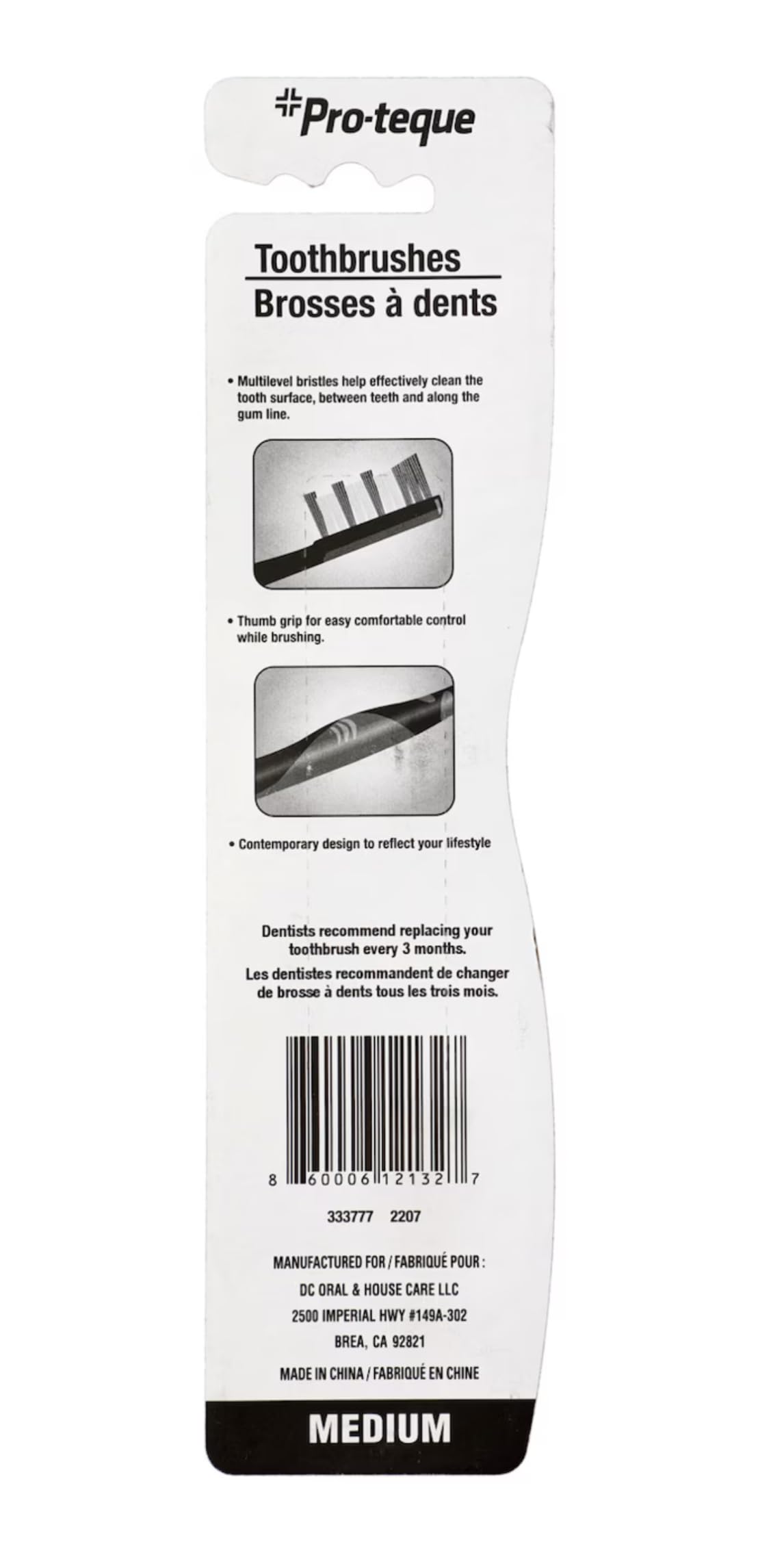 Ergonomic Pro-Teque toothbrush with comfortable grip, suitable for kids and adults