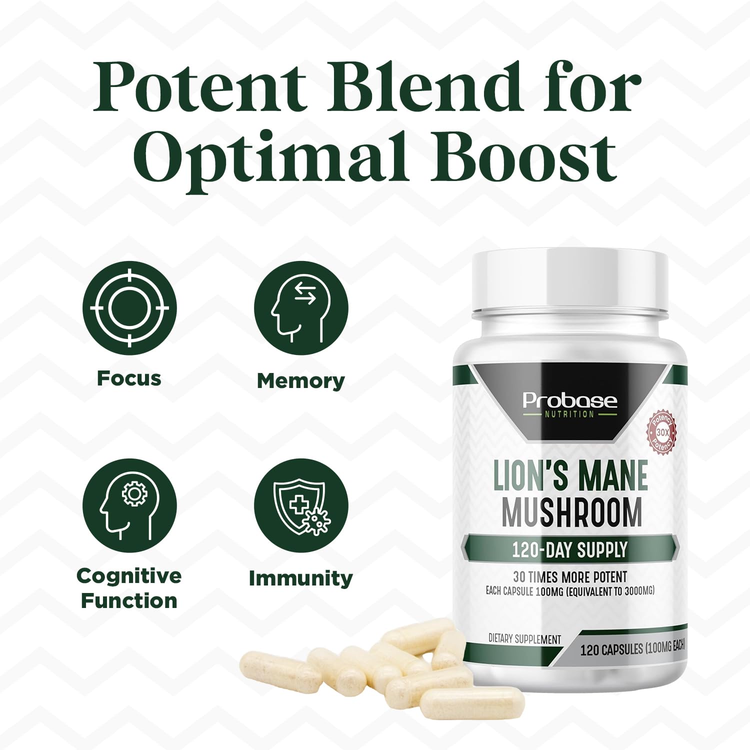 Close-up of Lions Mane 30x potency extract on product label