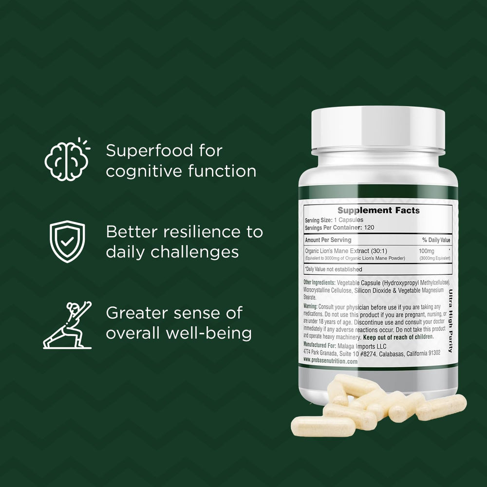 Label detail showing Lions Mane ingredients and 30x potency