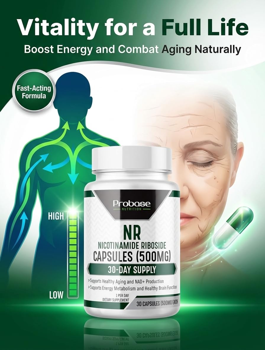 Probase Nutrition Nicotinamide Riboside capsules showcasing 30-day supply convenience