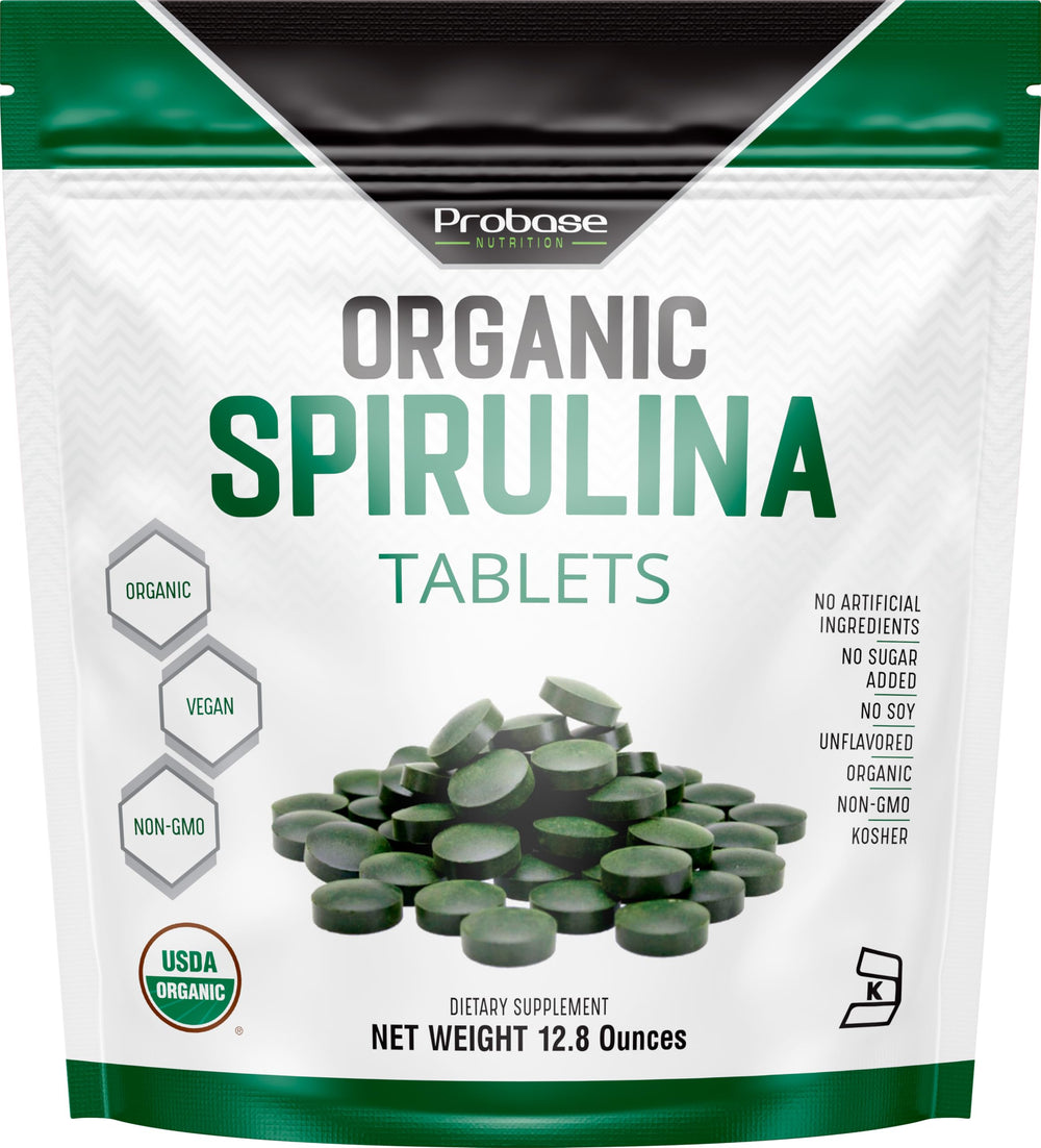 Probase Nutrition Organic Spirulina Tablets bottle label front