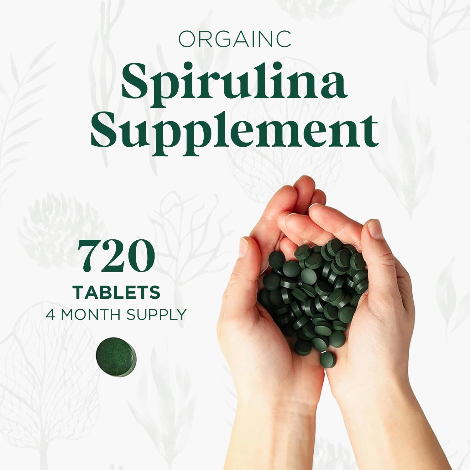 Bottle of Probase Organic Spirulina Tablets with 720 count