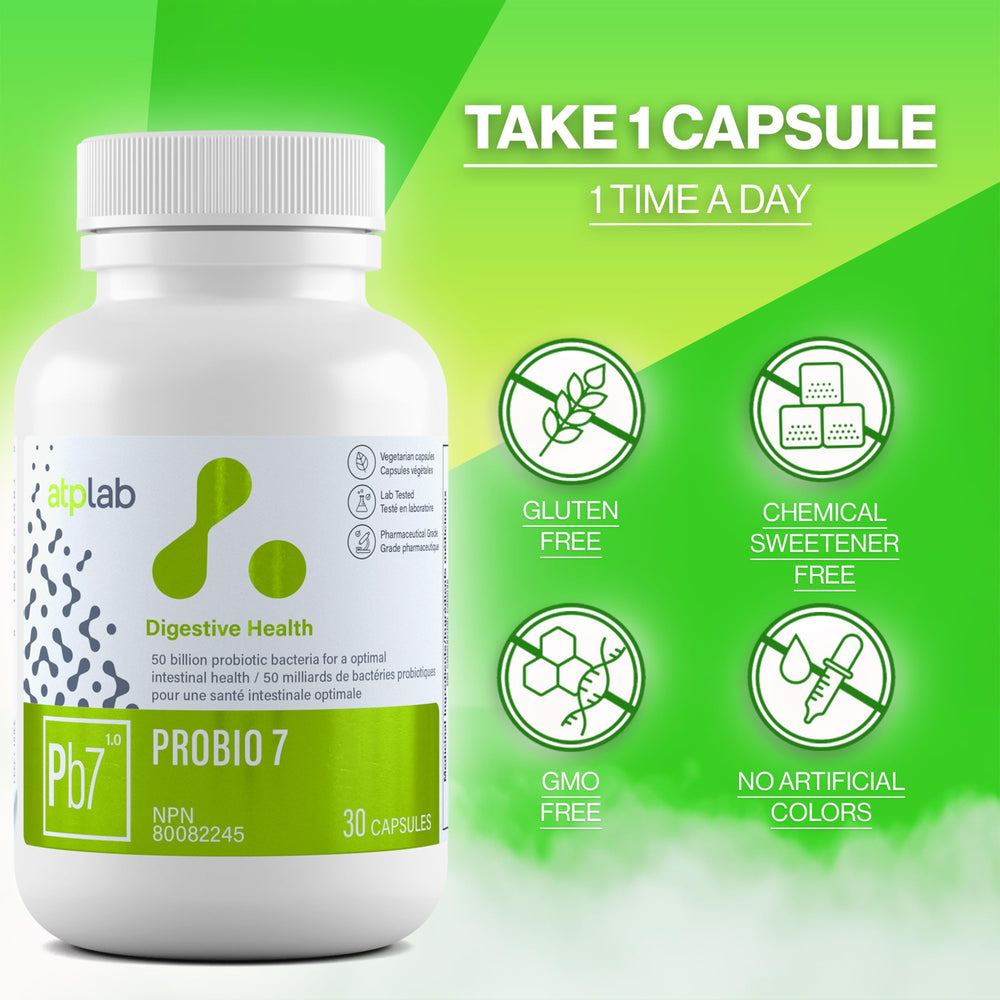 Close-up of Probio 7 product label