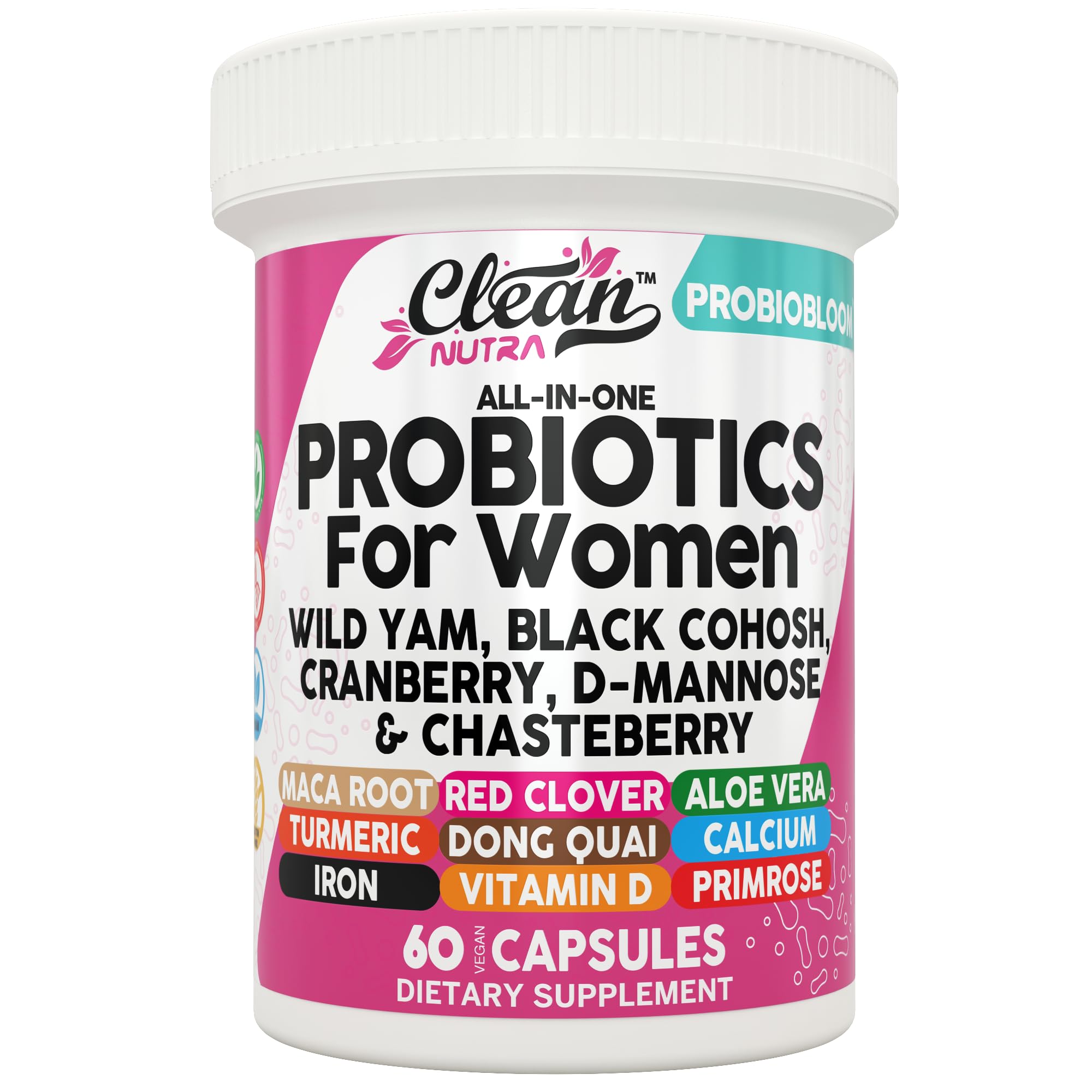 ProbioBloom hero image showing the women's probiotic bottle with 60 count.