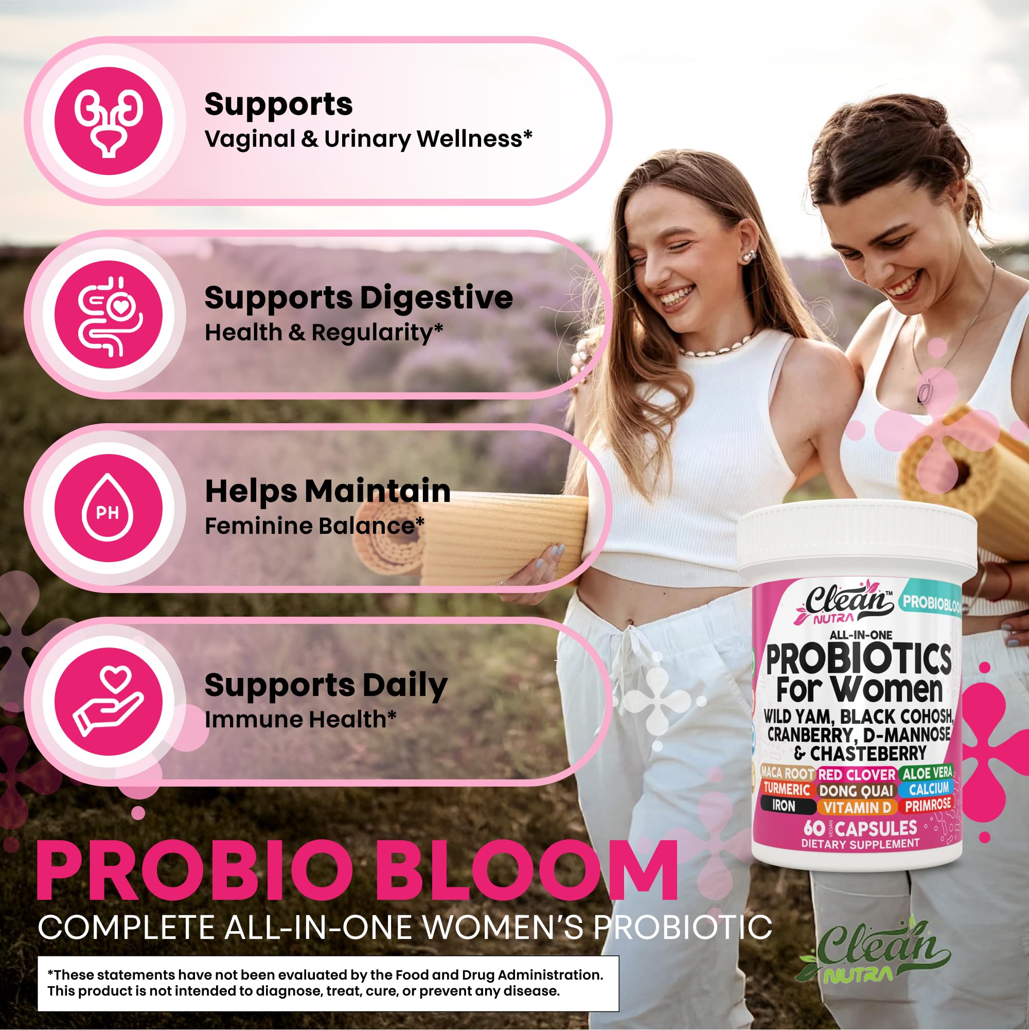 Illustration of vaginal health support and urinary tract balance.