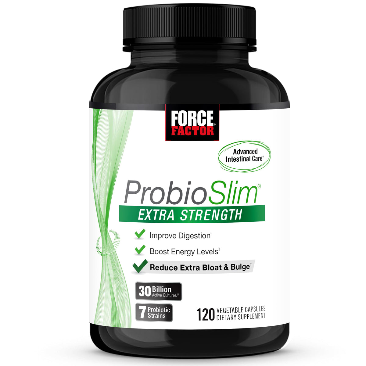 Bottle of ProbioSlim Extra Strength Probiotics with 30B CFUs per serving